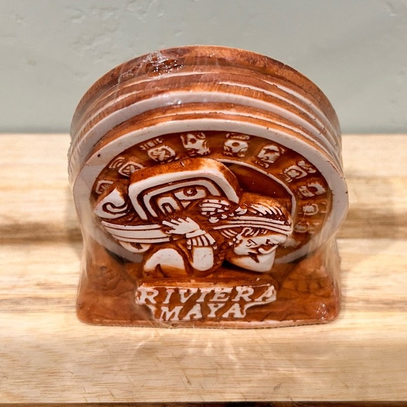 NWTS Riviera Maya Mayan Calendar Coaster Set With Base. - Picture 5 of 7